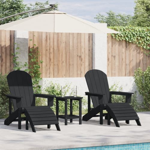 Adirondackstolar med fotstöd 2 st Svart HDPE, vidaXL Adirondackstol med fotstöd Svart HDPE