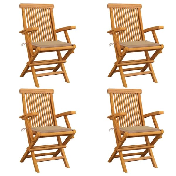 Trädgårdsstolar med beige dynor 4 st massiv teak