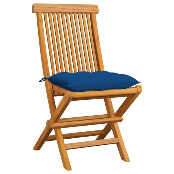 Trädgårdsstolar med blåa dynor 6 st massiv teak