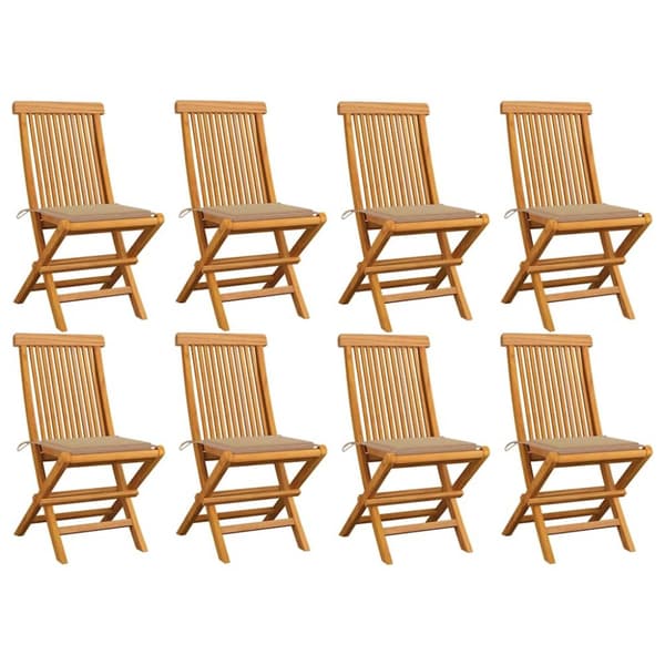 Trädgårdsstolar med beige dynor 8 st massiv teak