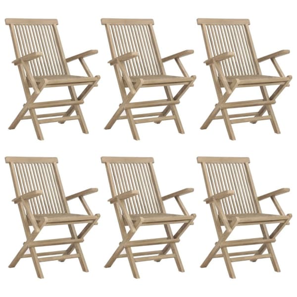 Hopfällbara trädgårdsstolar 6 st grå 56x61x89 cm massiv teak