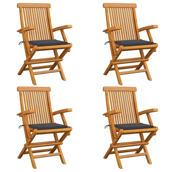 Trädgårdsstolar med antracit dynor 4 st massiv teak