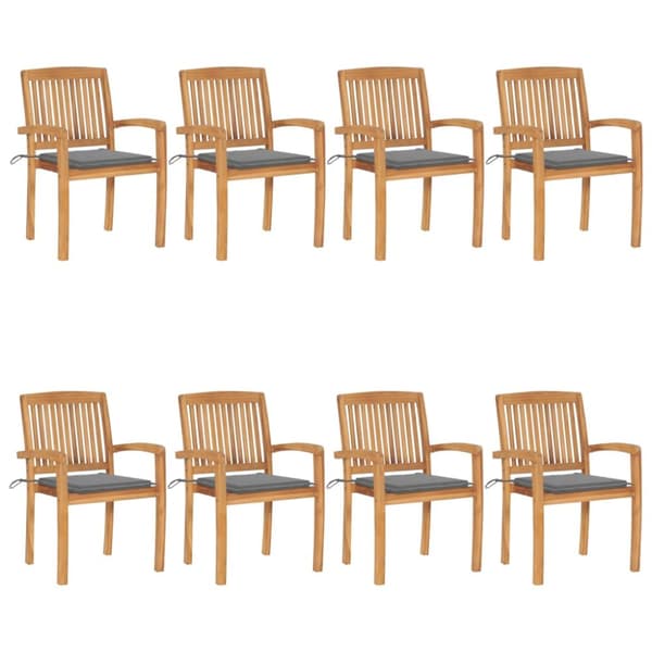 Stapelbara trädgårdsstolar med dynor 8 st massiv teak