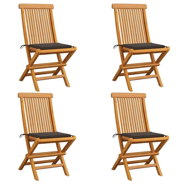 Trädgårdsstolar med taupe dynor 4 st massiv teak
