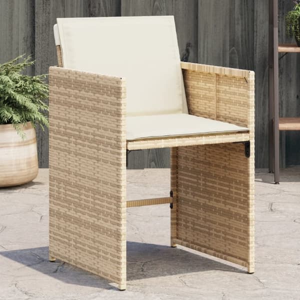 Trädgårdsstolar med dynor 4 st beige konstrotting