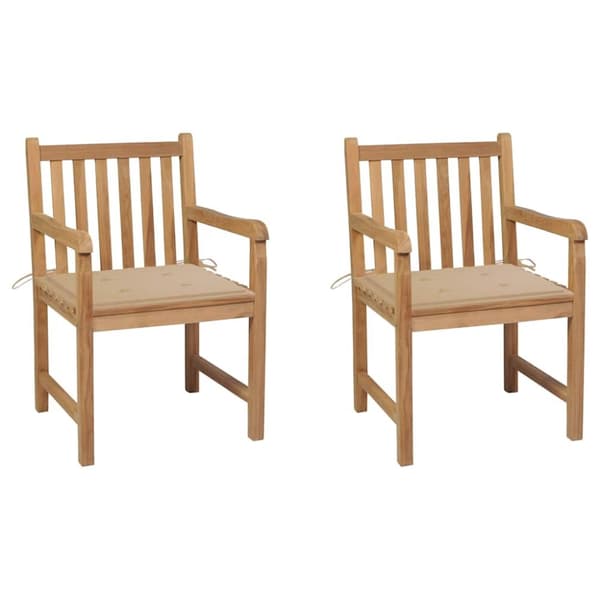 Trädgårdsstolar med beige dynor 2 st massiv teak