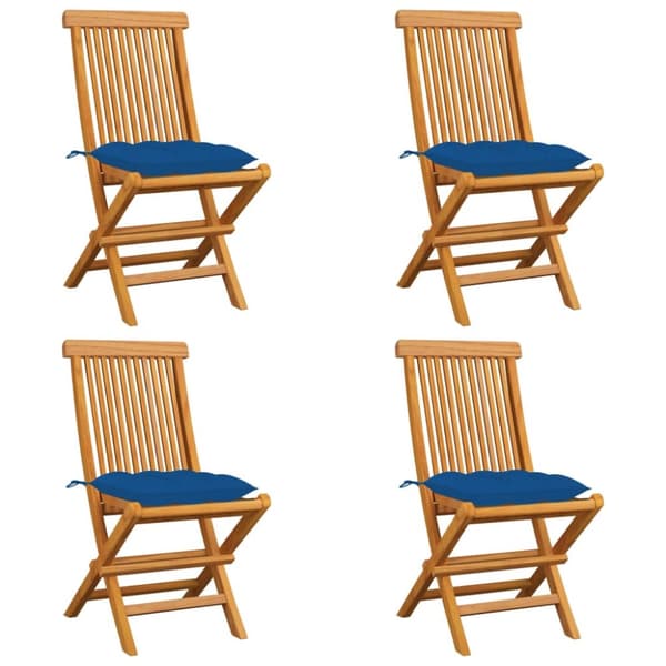 Trädgårdsstolar med blåa dynor 4 st massiv teak
