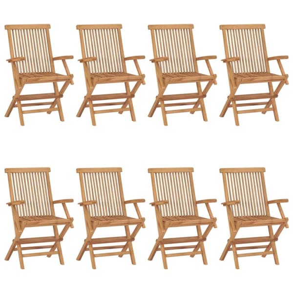 Trädgårdsstolar med beige dynor 8 st massiv teak