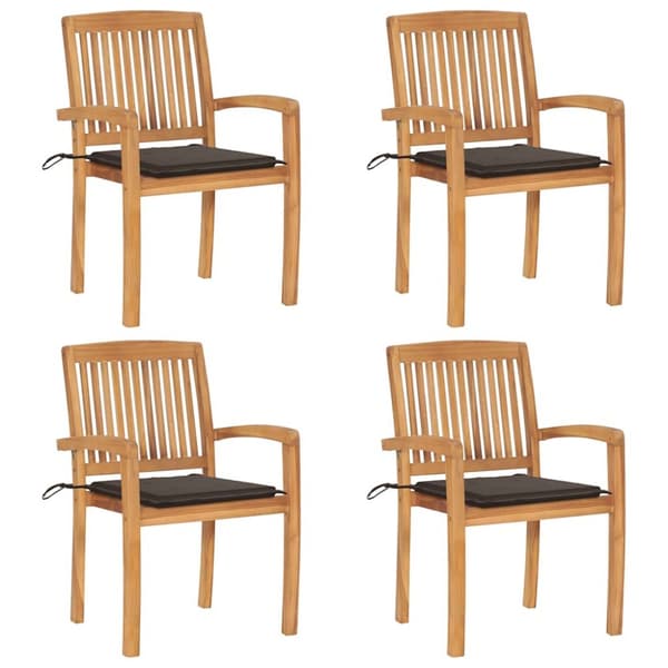 Stapelbara trädgårdsstolar med dynor 4 st massiv teak