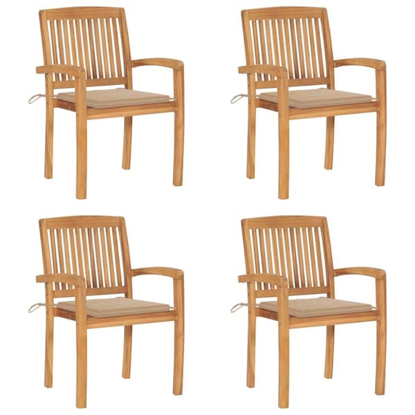Stapelbara trädgårdsstolar med dynor 4 st massiv teak