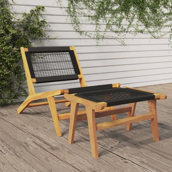 Trädgårdsstol med fotstöd massiv teak och polyester