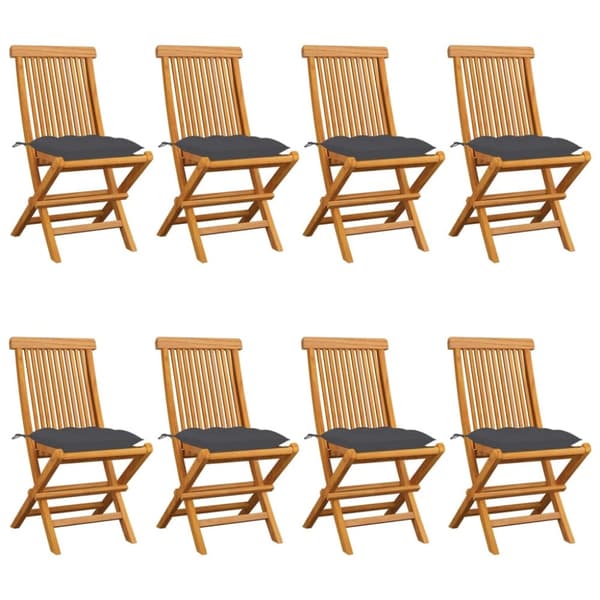 Trädgårdsstolar med antracitgrå dynor 8 st massiv teak