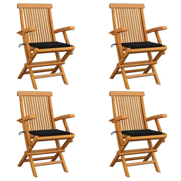 Trädgårdsstolar med svarta dynor 4 st massiv teak