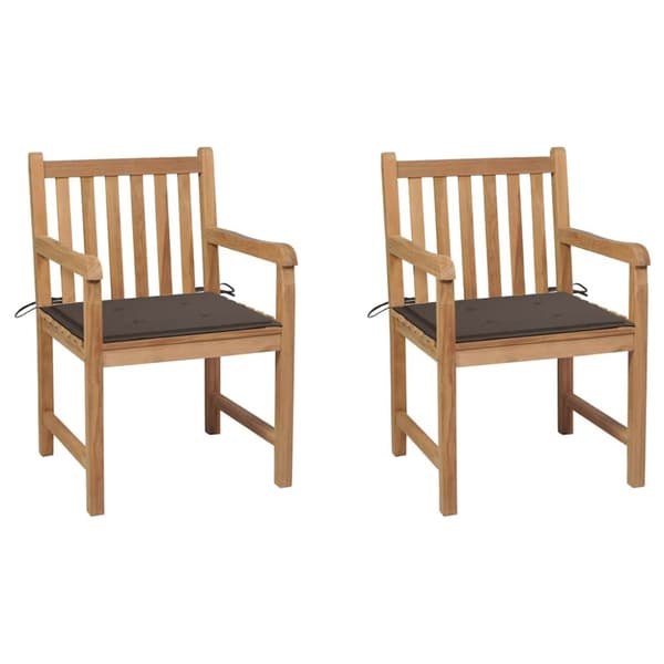 Trädgårdsstolar 2 st med taupe dynor massiv teak