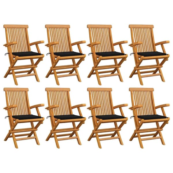 Trädgårdsstolar med svarta dynor 8 st massiv teak