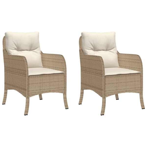 Trädgårdsstolar med dynor 2 st beige konstrotting
