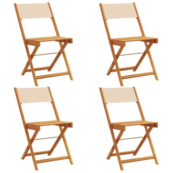 Hopfällbara trädgårdsstolar 4 st beige tyg och massivt trä