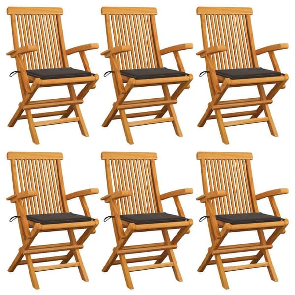 Trädgårdsstolar med taupe dynor 6 st massiv teak