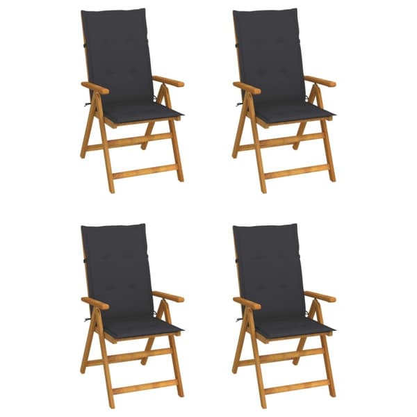 Fällbara trädgårdsstolar med dynor 4 st massivt akaciaträ