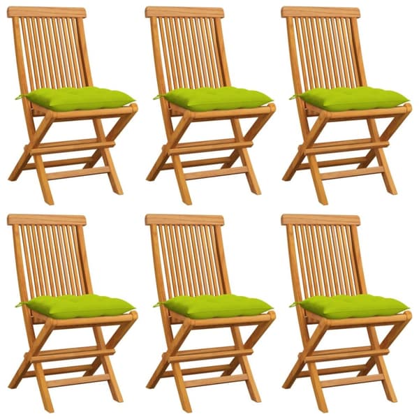 Trädgårdsstolar 6 st med ljusgröna dynor massiv teak