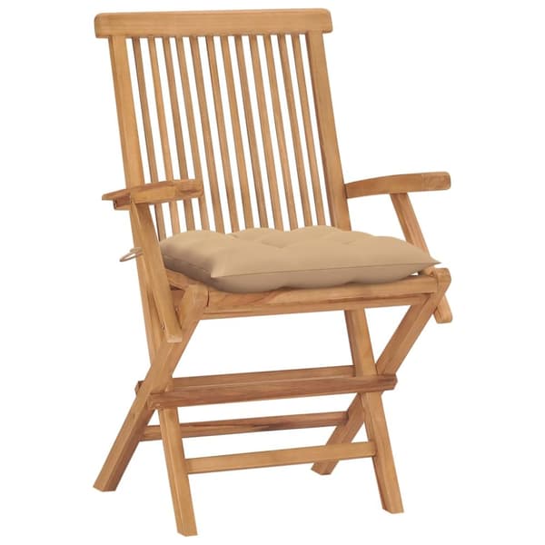 Trädgårdsstolar med beige dynor 4 st massiv teak