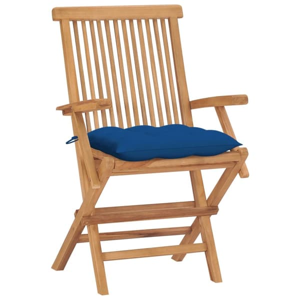 Trädgårdsstolar med blåa dynor 4 st massiv teak