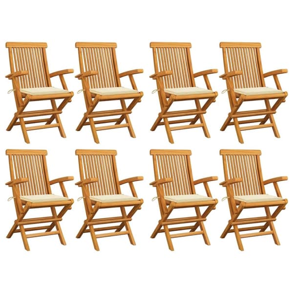 Trädgårdsstolar med gräddvita dynor 8 st massiv teak