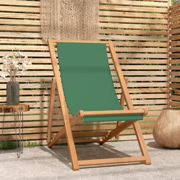 Hopfällbar strandstol massiv teak grön