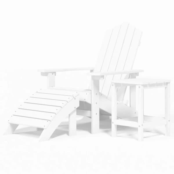 Däckstol för trädgården med pall och bord HDPE vit