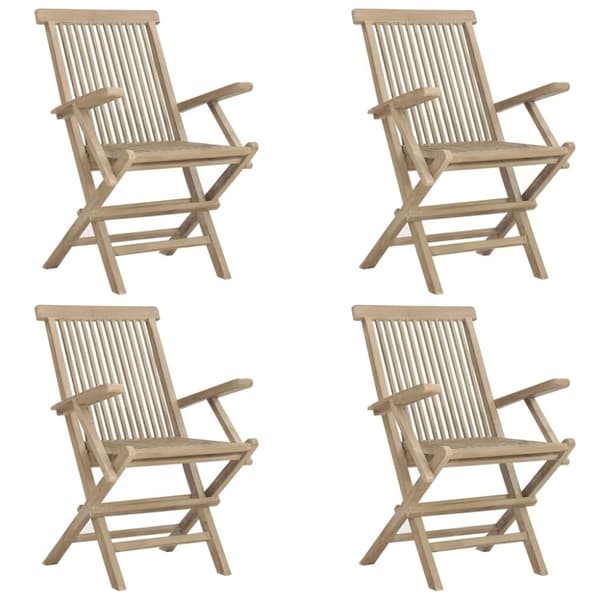 Hopfällbara trädgårdsstolar 4 st grå 56x61x89 cm massiv teak
