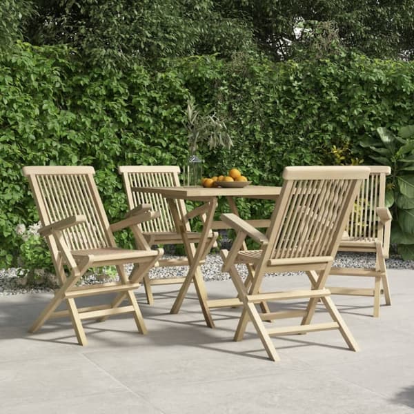 Hopfällbara trädgårdsstolar 4 st grå 56x61x89 cm massiv teak
