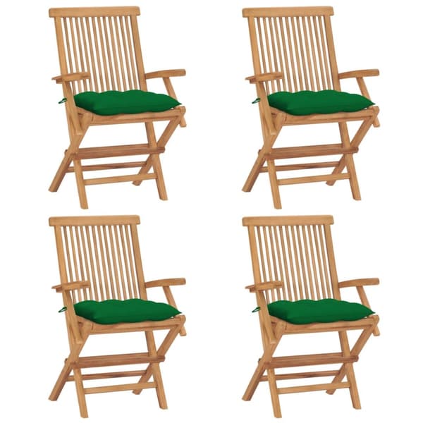 Trädgårdsstolar med gröna dynor 4 st massiv teak
