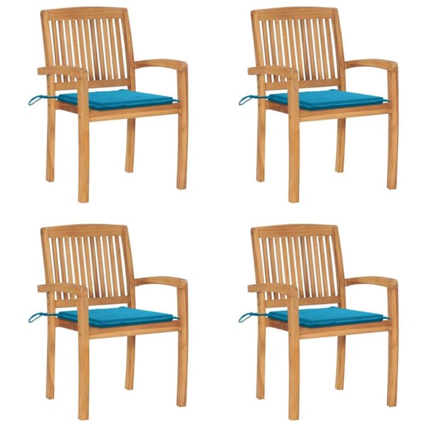 Stapelbara trädgårdsstolar med dynor 4 st massiv teak