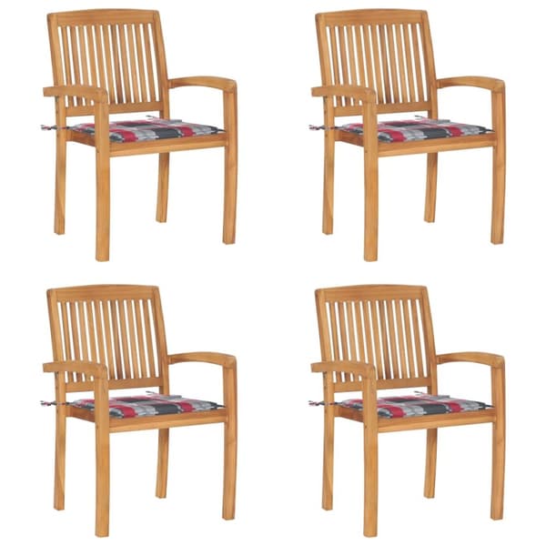Stapelbara trädgårdsstolar med dynor 4 st massiv teak