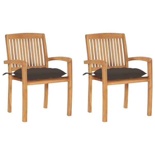 Trädgårdsstolar 2 st med taupe dynor massiv teak