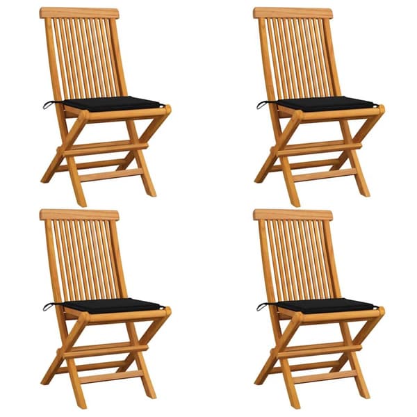 Trädgårdsstolar med svarta dynor 4 st massiv teak