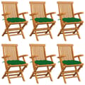 Miniatyrbild 1 av 2: Trädgårdsstolar med gröna dynor 6 st massiv teak