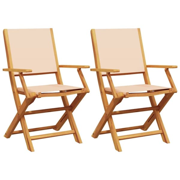 Hopfällbara trädgårdsstolar 2 st massiv akacia och tyg beige