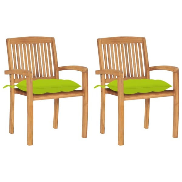 Trädgårdsstolar 2 st med ljusgröna dynor massiv teak