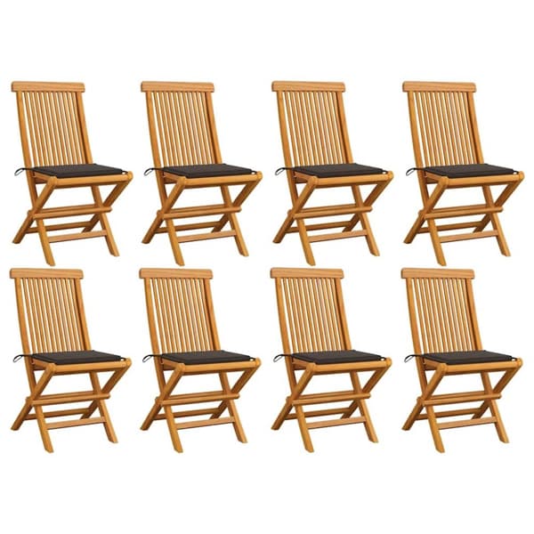 Trädgårdsstolar med taupe dynor 8 st massiv teak