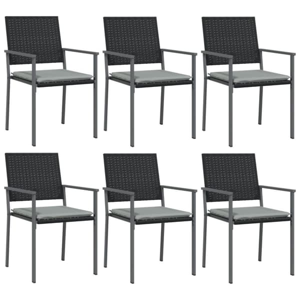 Trädgårdsstolar 6 st med dynor svart 54x62,5x89 cm konstrotting
