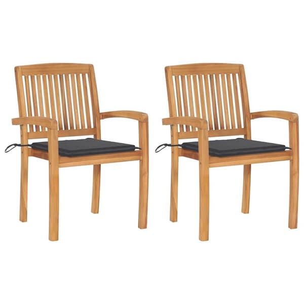 Trädgårdsstolar med antracita dynor 2 st massiv teak
