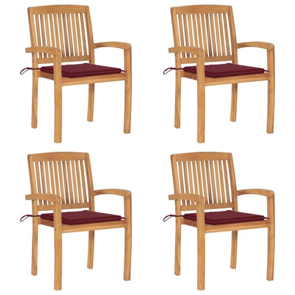 Stapelbara trädgårdsstolar med dynor 4 st massiv teak