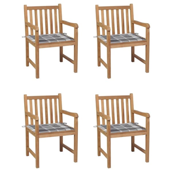 Trädgårdsstolar grårutiga dynor 4 st massiv teak