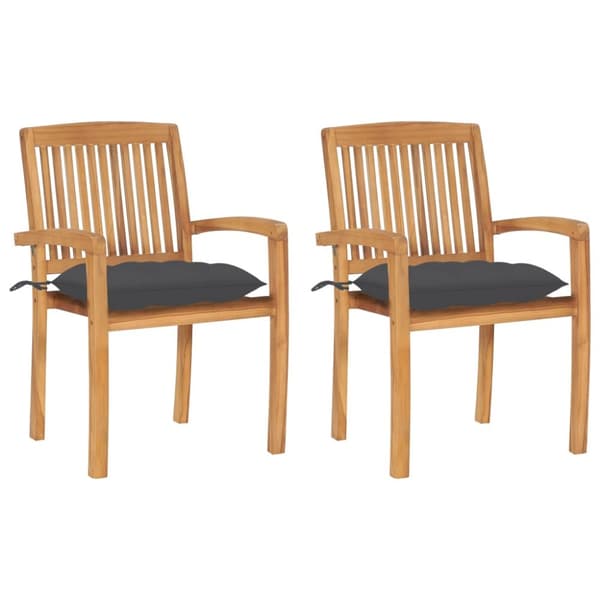 Trädgårdsstolar 2 st med antracita dynor massiv teak