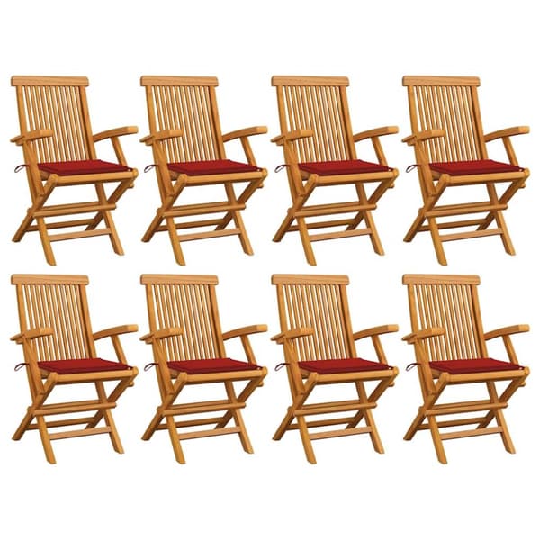 Trädgårdsstolar med röda dynor 8 st massiv teak