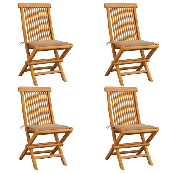 Trädgårdsstolar med beige dynor 4 st massiv teak
