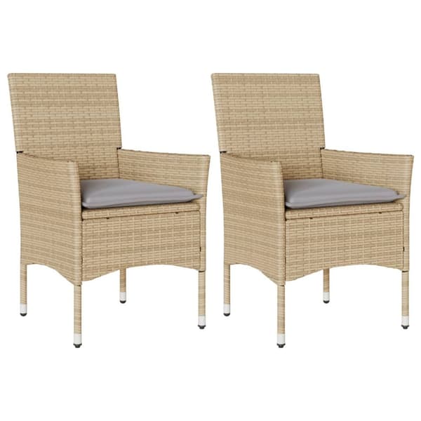 Trädgårdsstolar med dynor 2 st beige konstrotting