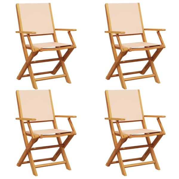 Hopfällbara trädgårdsstolar 4 st beige tyg och massivt trä