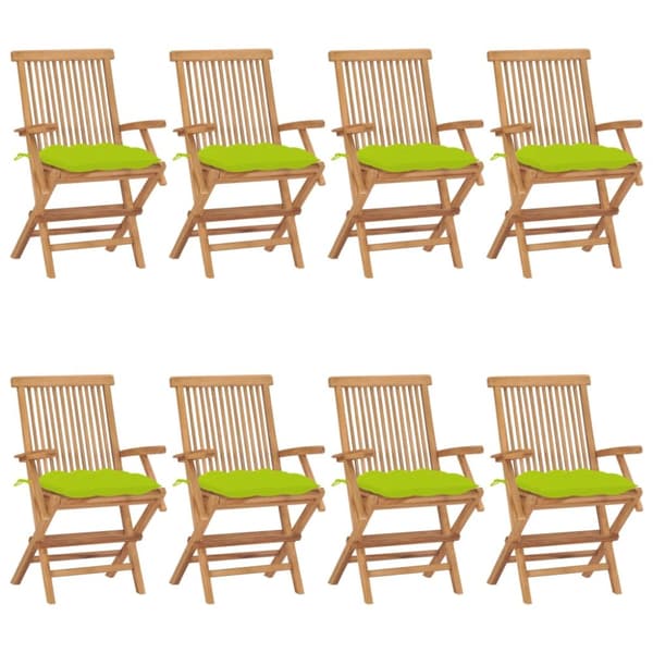Trädgårdsstolar med ljusgröna dynor 8 st massiv teak